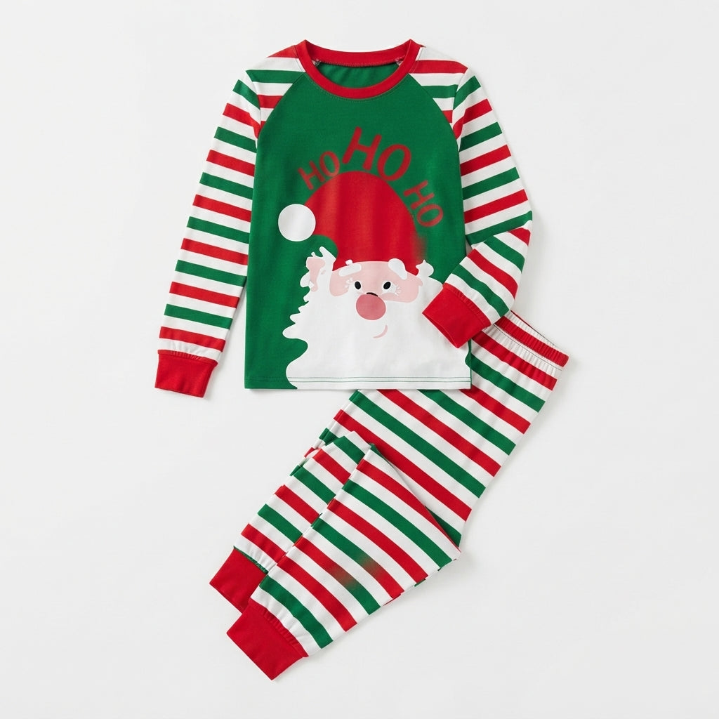 Yule Cheer | Red Striped Santa Print Christmas Pajamas Unisex & Family