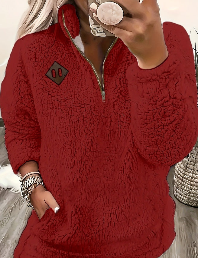 Vanessa Colbert | Plush Half-Zip Sherpa Pullover Sweater For Women