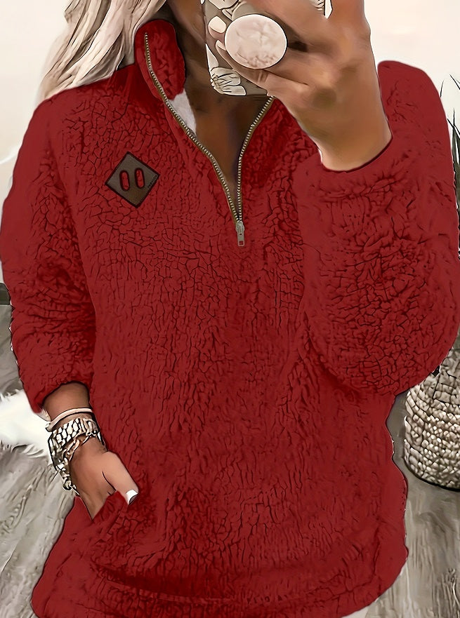 Vanessa Colbert | Plush Half-Zip Sherpa Pullover Sweater For Women