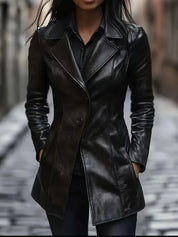 Serena Blackwell | Tailored Mid-Length Faux Leather Coat For Women