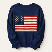 Margaux Vasseur | Navy Knitted Flag Veterans Day Sweater For Women