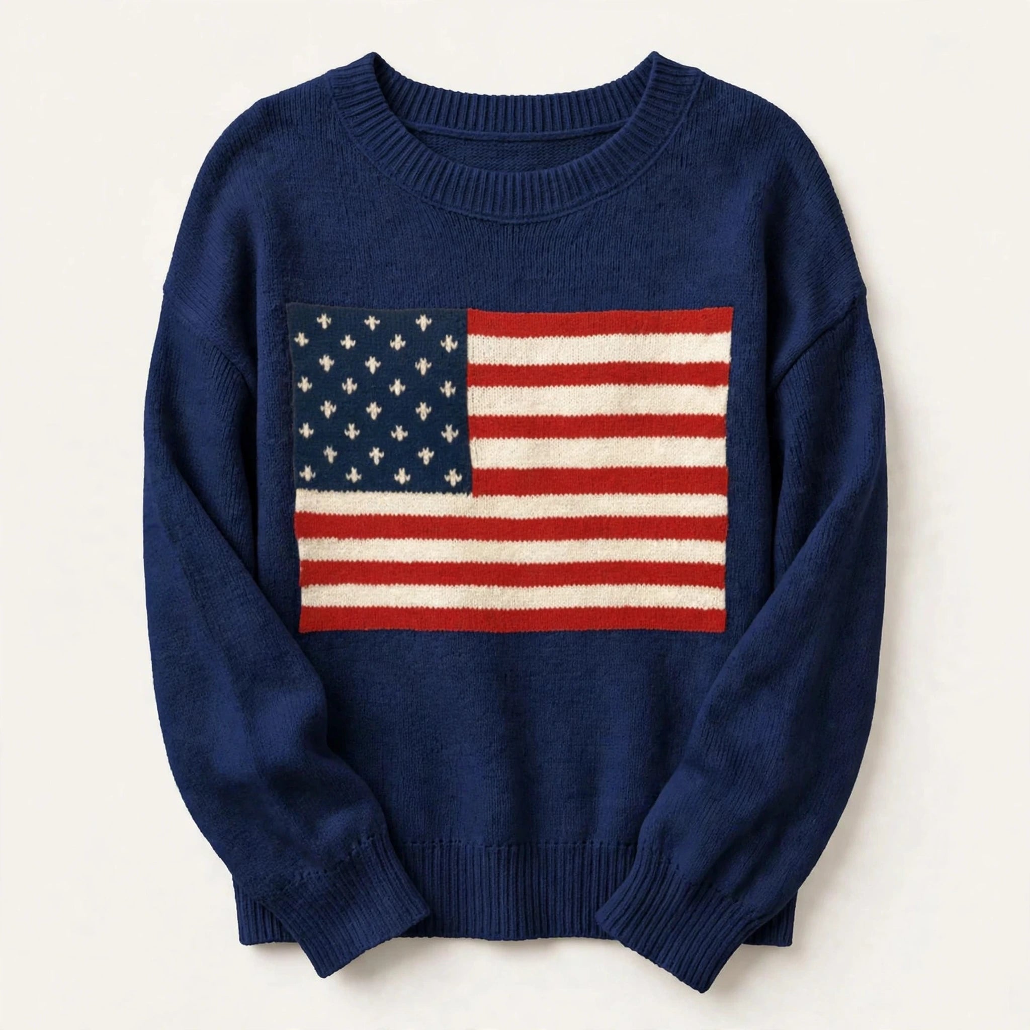 Margaux Vasseur | Navy Knitted Flag Veterans Day Sweater For Women
