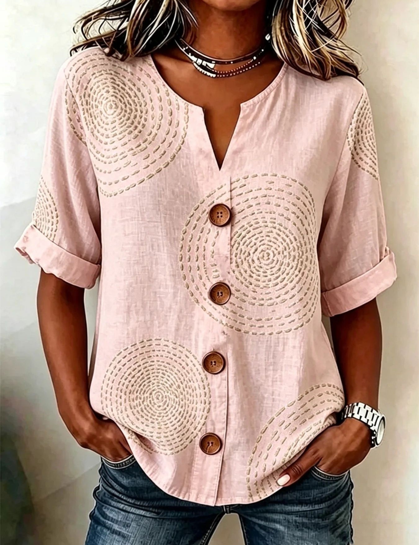Antonella Marchese | Embroidered Floral Button-Up Blouse For Women