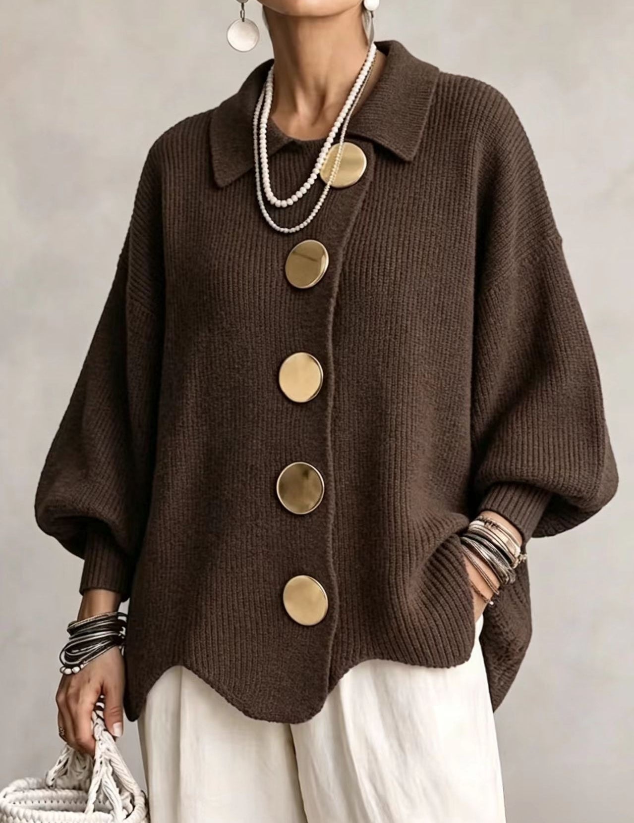 Gentry Colewood | Scalloped Hem Collared Button Cardigan For Women