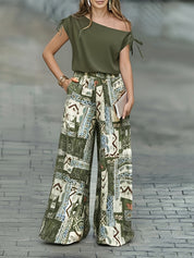 Fabienne Roussel | Off-Shoulder Printed Wide-Leg Pant Set For Women