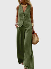Ottilie Vanbrace | Linen-Look Wide-Leg Two-Piece Vest Set