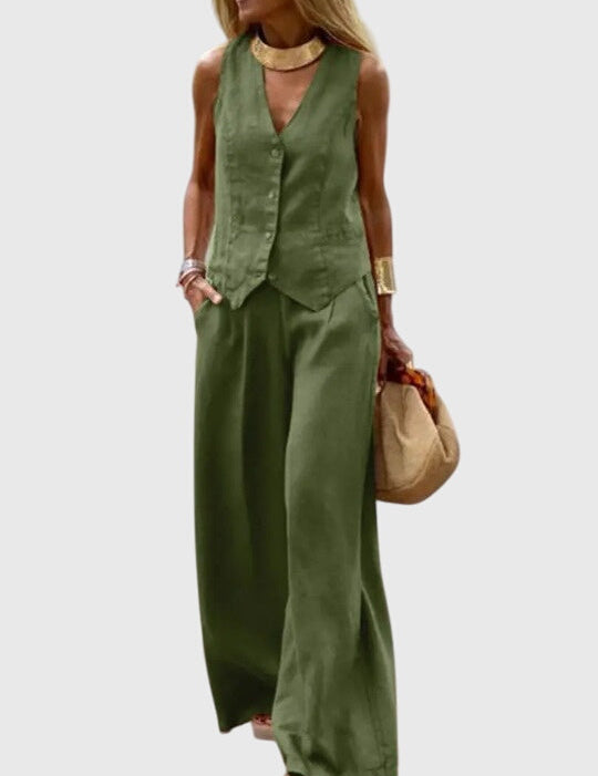 Ottilie Vanbrace | Linen-Look Wide-Leg Two-Piece Vest Set