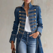 Rita Ostcroft | Denim Military Longline Coat For Women