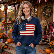 Margaux Vasseur | Navy Knitted Flag Veterans Day Sweater For Women