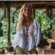 Felicity Boudreau | 3D Floral Bohemian Long-Sleeve Top For Women