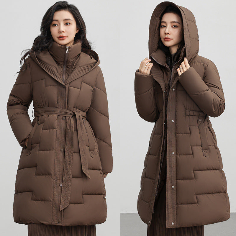 Polly Kemphurst | Belted Long Hooded Puffer Coat For Women
