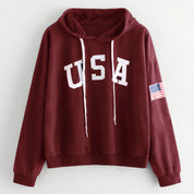 Solene Perrault | Burgundy USA Print Veterans Day Hoodie For Women