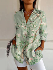 Adele Fontenoy | Floral Colorblock Long Sleeve Shirt For Women