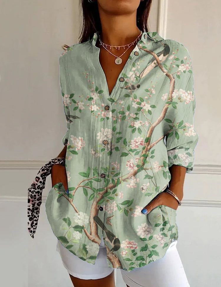 Adele Fontenoy | Floral Colorblock Long Sleeve Shirt For Women