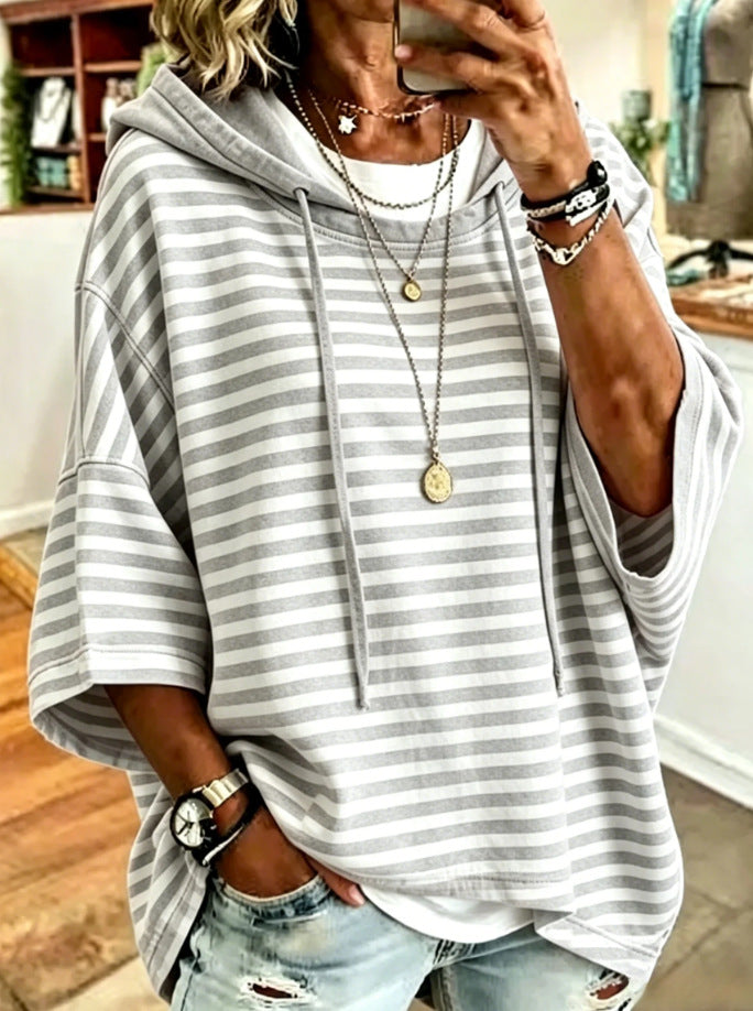 Corinne Halstead | Striped Hooded Pullover Hoodie For Women