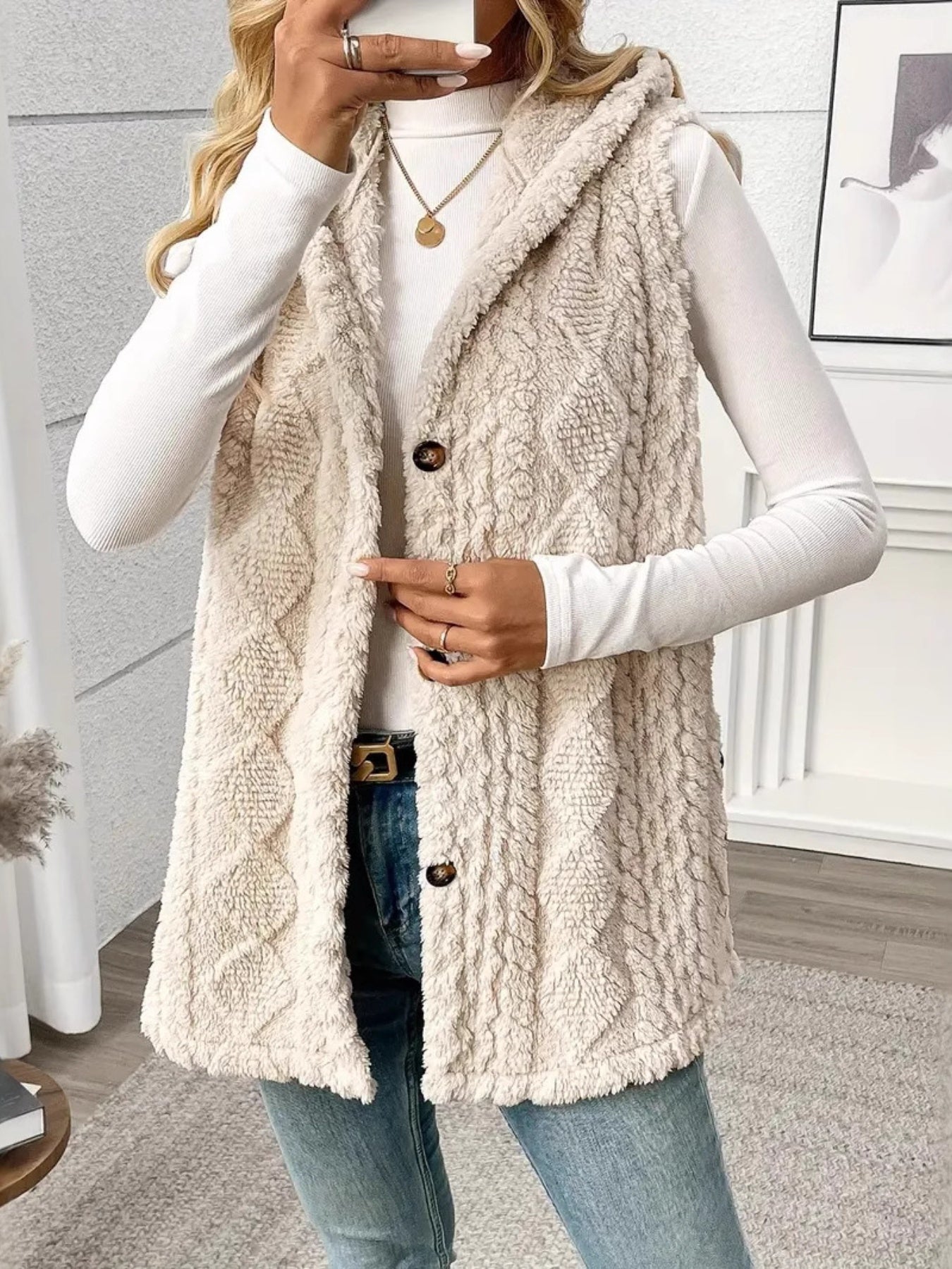 Genevieve Sorel | Hooded Sleeveless Longline Cardigan Vest For Women