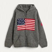 Madeleine Valmont | Grey Flag Veterans Day Zip Hoodie Cardigan For Women