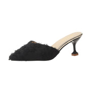 Kinsley Malwell | Fluffy Pointed Toe Mule Heels For Women