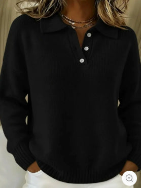 Hettie Pagwood | Button Polo Collar Knit Sweater For Women