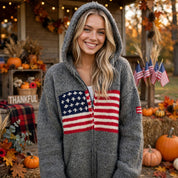 Madeleine Valmont | Grey Flag Veterans Day Zip Hoodie Cardigan For Women