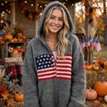 Madeleine Valmont | Grey Flag Veterans Day Zip Hoodie Cardigan For Women