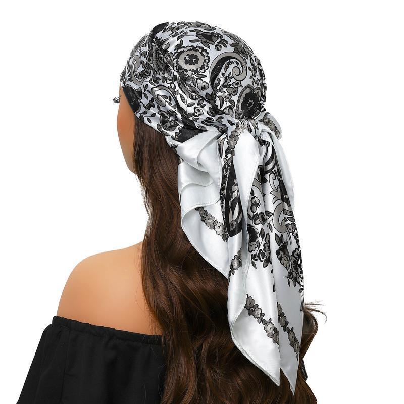 Satin Paisley Headband Scarf - Black & White