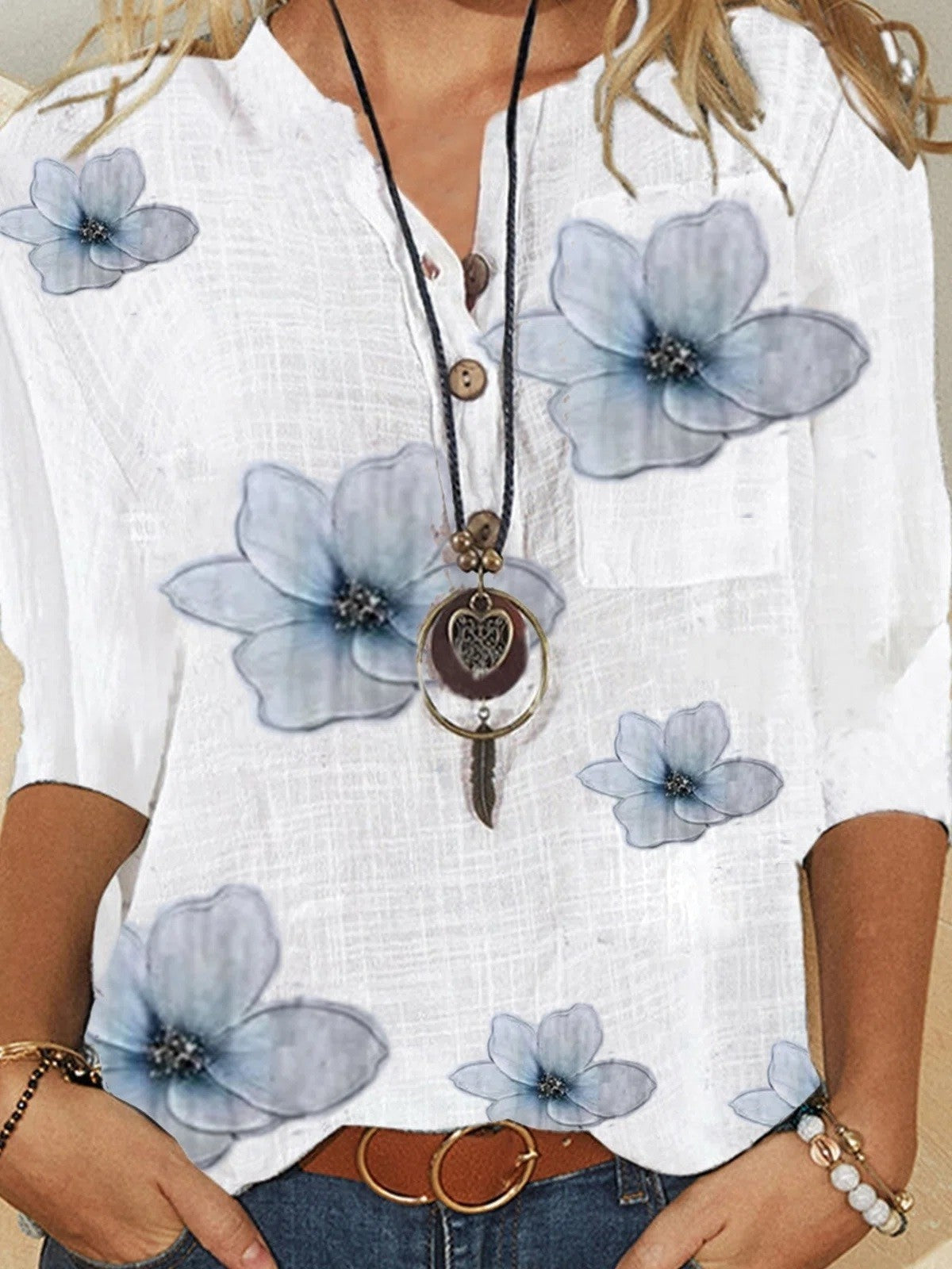 Elara Beauchamp | Floral Print Button-Front Blouse For Women