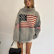 Brooke Ellsworth | American Flag Turtleneck Knit Sweater For Women