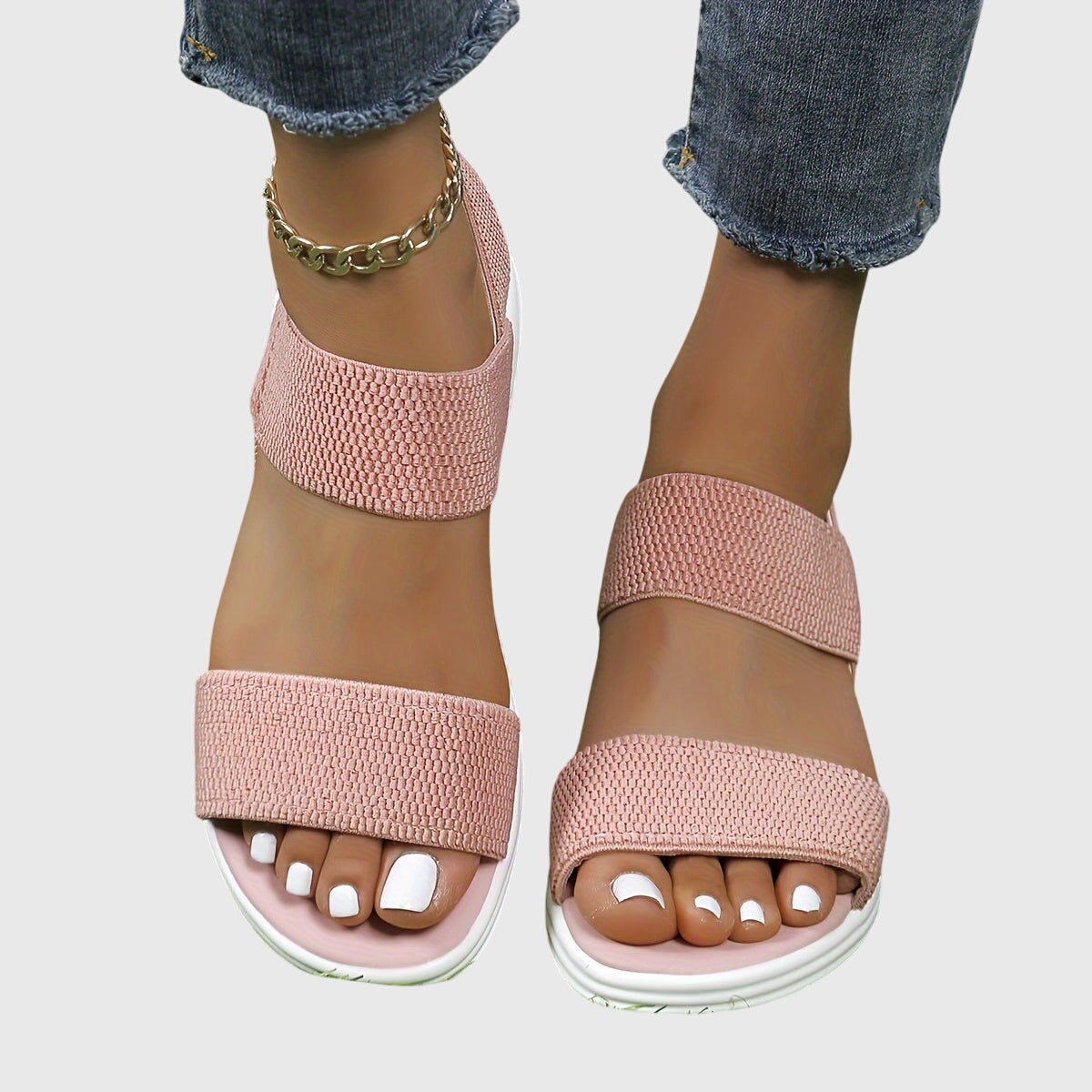 Auriane Whitfield | Black Double-Strap Orthopedic Flat Sandals