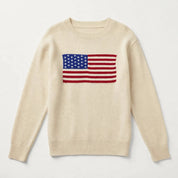 Juliette Sauvage | Cream Retro Flag Veterans Day Sweater For Women
