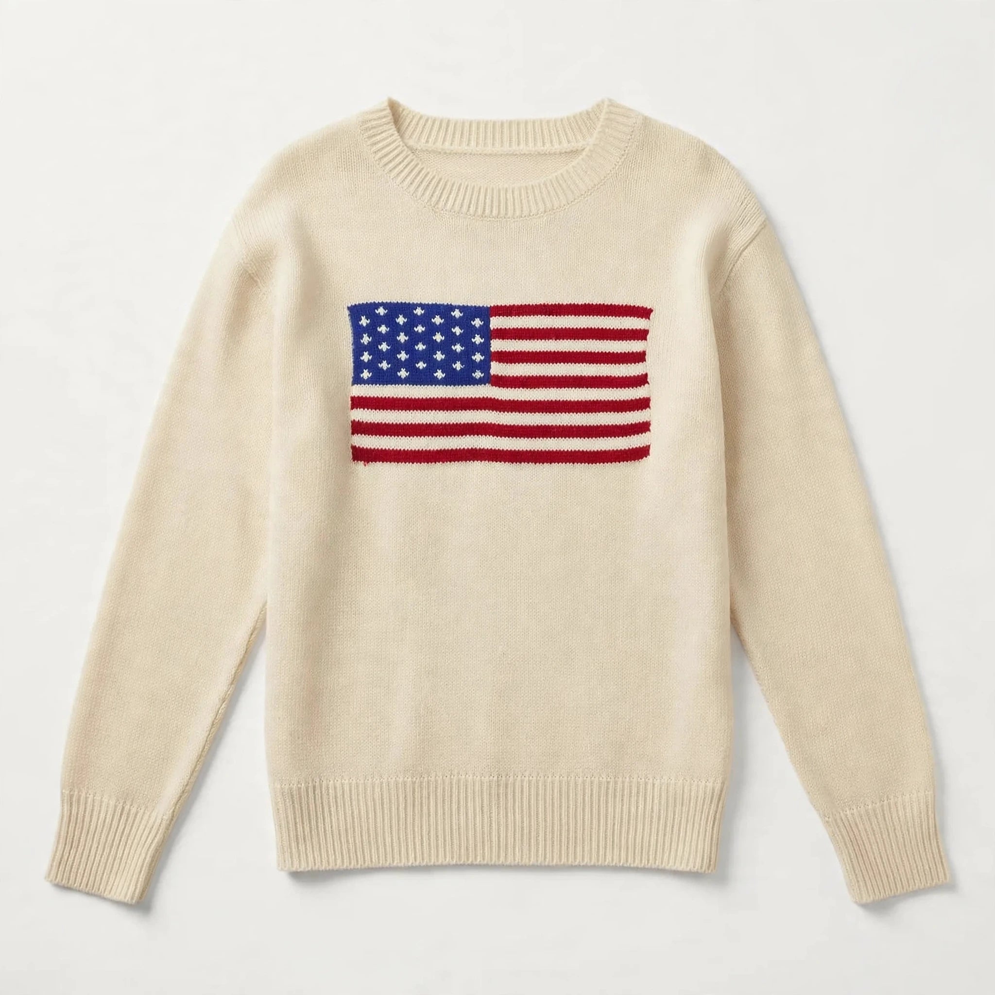 Juliette Sauvage | Cream Retro Flag Veterans Day Sweater For Women