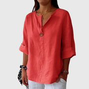 Feliciana Duprés | Linen V-Neck Blouse with Single-Button Closure