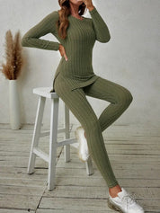 Celine Aubert | Ribbed Knit Two-Piece Lounge Set For Women