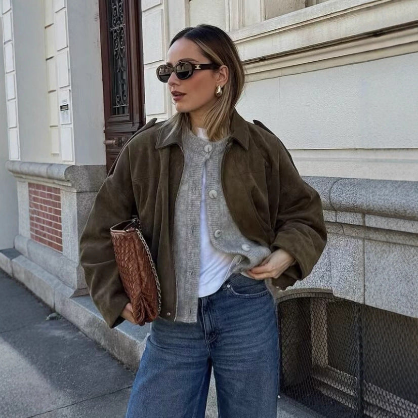 Renata Ashbourne | Faux Suede Pilot Jacket For Women