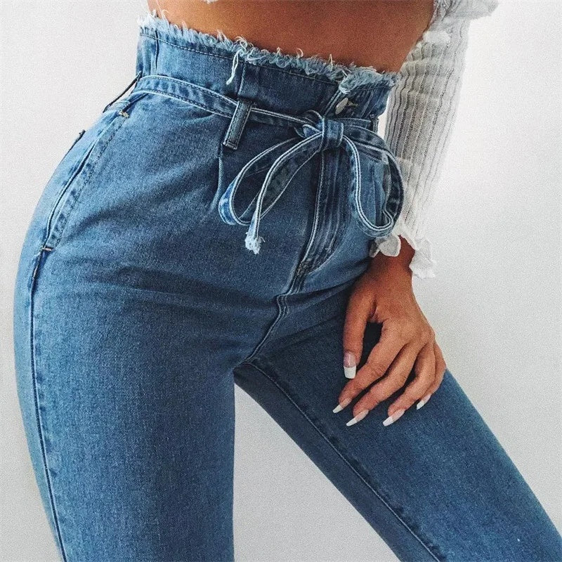 Sabrina Delcourt | High-Waisted Belted Denim Jeans For Women