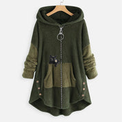 Natalie Fairchild | Cozy Cat-Print Hooded Fleece Coat For Women