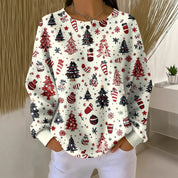 Nadia Whitbourne | Christmas Print Long Sleeve Button Top For Women