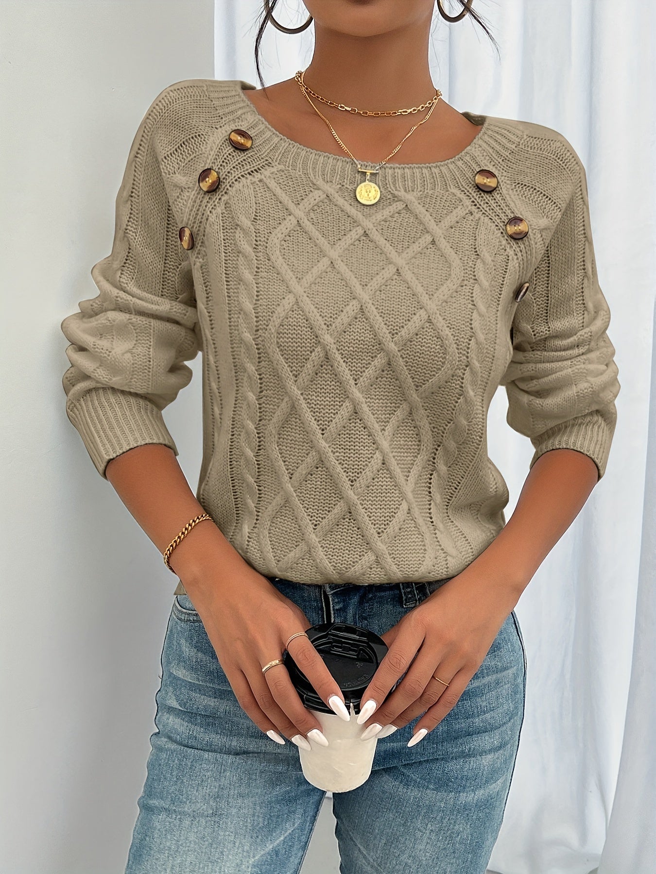 Isabeau Chevalier | Textured Button Sweater For Women