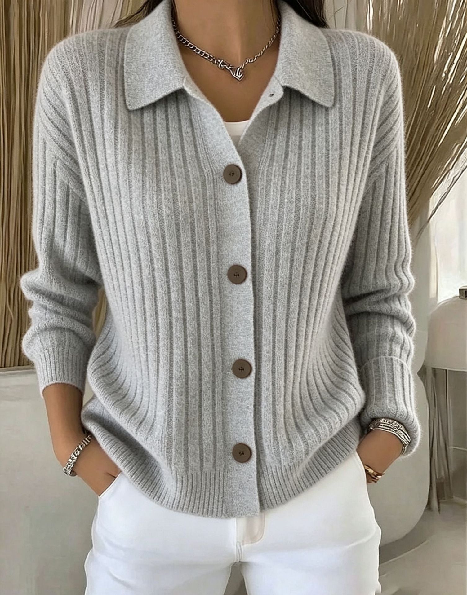 Isabella Moreau | Ribbed Knit Sweater Cardigan For Women