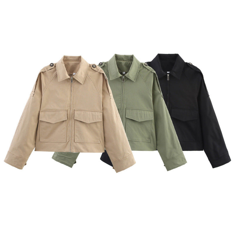 Adrienne Castellan | Khaki Cropped Work Jacket For Women