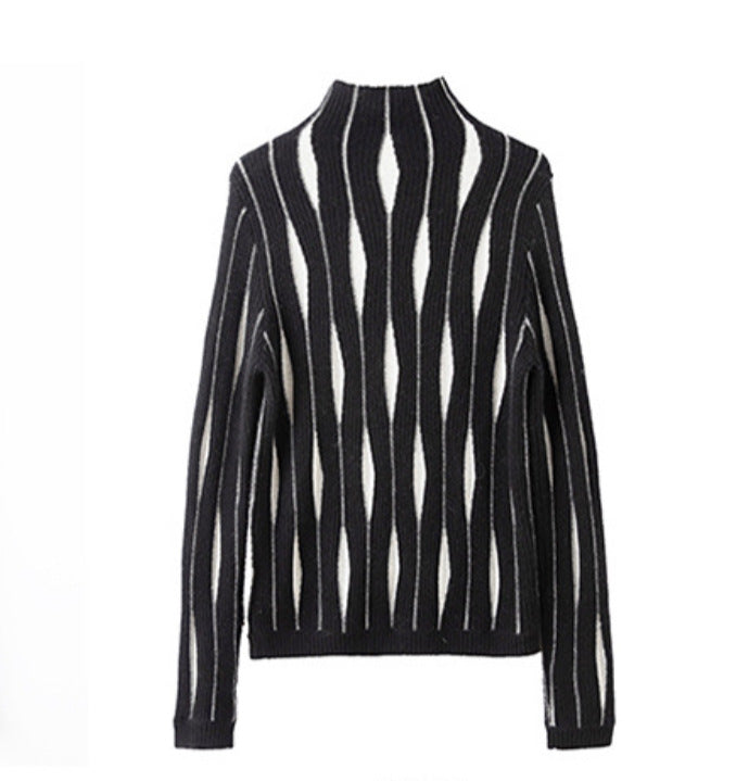 Juliette Fontenay | Striped Half Turtleneck Sweater For Women