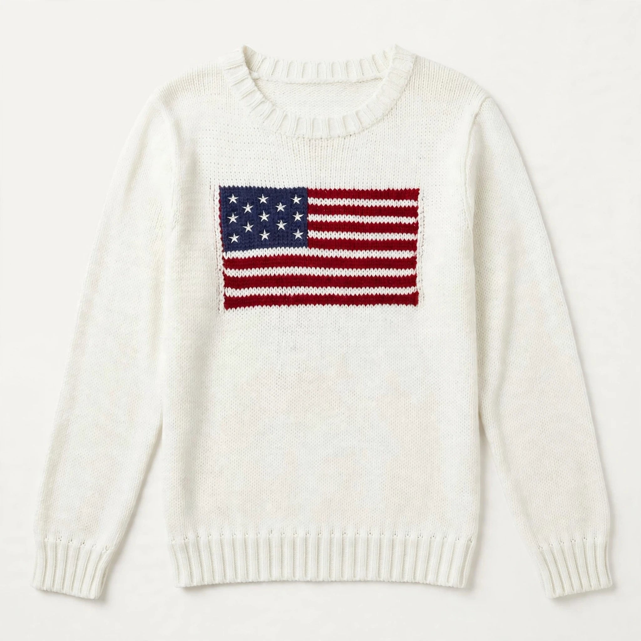 Isabelle Rochefort | Ivory Knitted Flag Veterans Day Sweater For Women