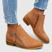 Celestine Fairvaux | Blue Suede Zip Ankle Boot with Block Heel