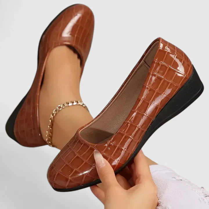 Rosalinde Fairmore | Brown Quilted Wedge Orthopedic Loafers