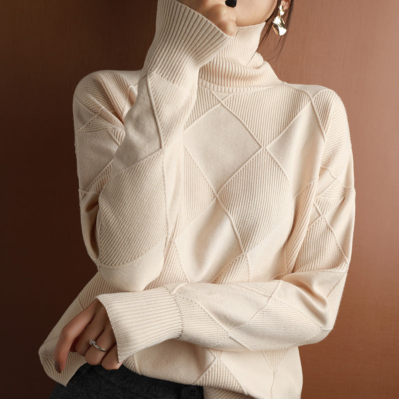 Ruby Estshaw | Diamond Knit Turtleneck Sweater For Women