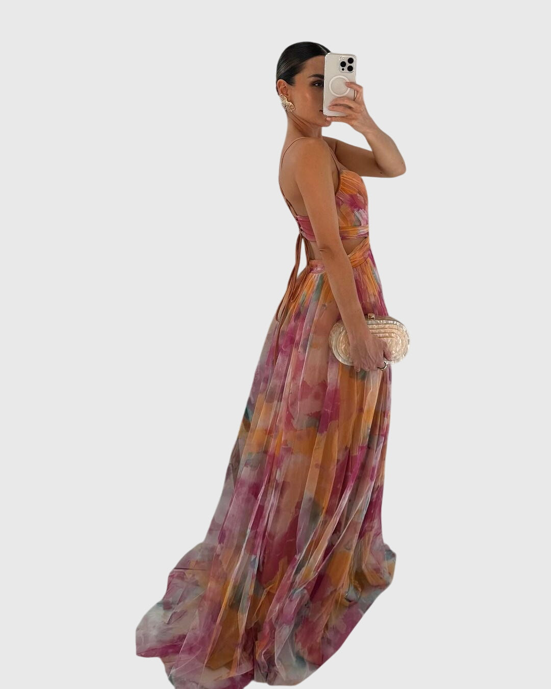 Elowen Faircourt | Floral Print Maxi Dress with Crisscross Straps