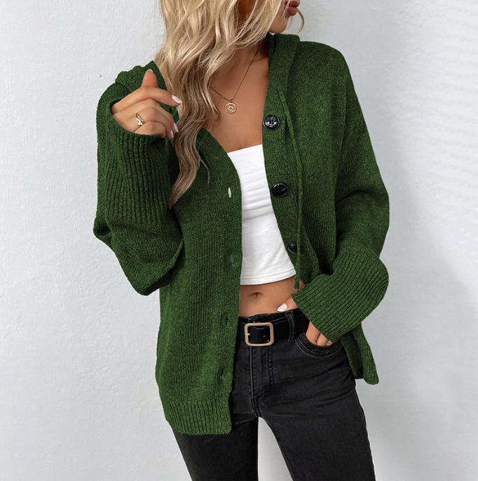 Serena Vitale | Hooded Button-Front Knit Cardigan For Women