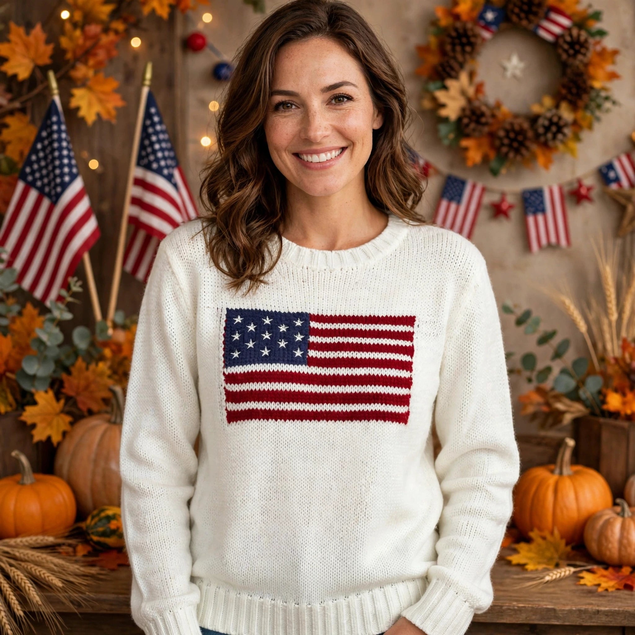 Isabelle Rochefort | Ivory Knitted Flag Veterans Day Sweater For Women