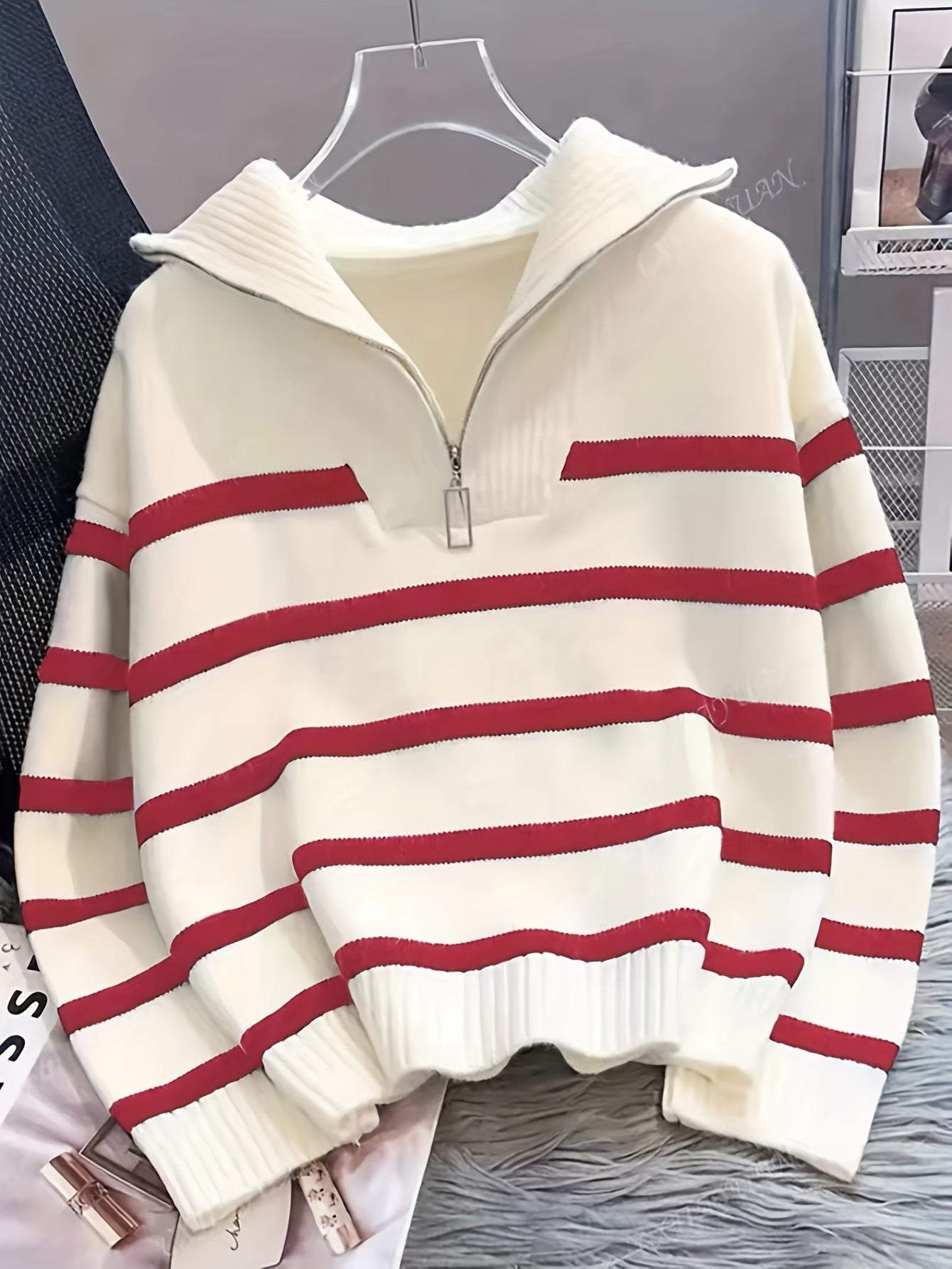 Perrine Duchamp | Striped Quarter-Zip Sweater For Women