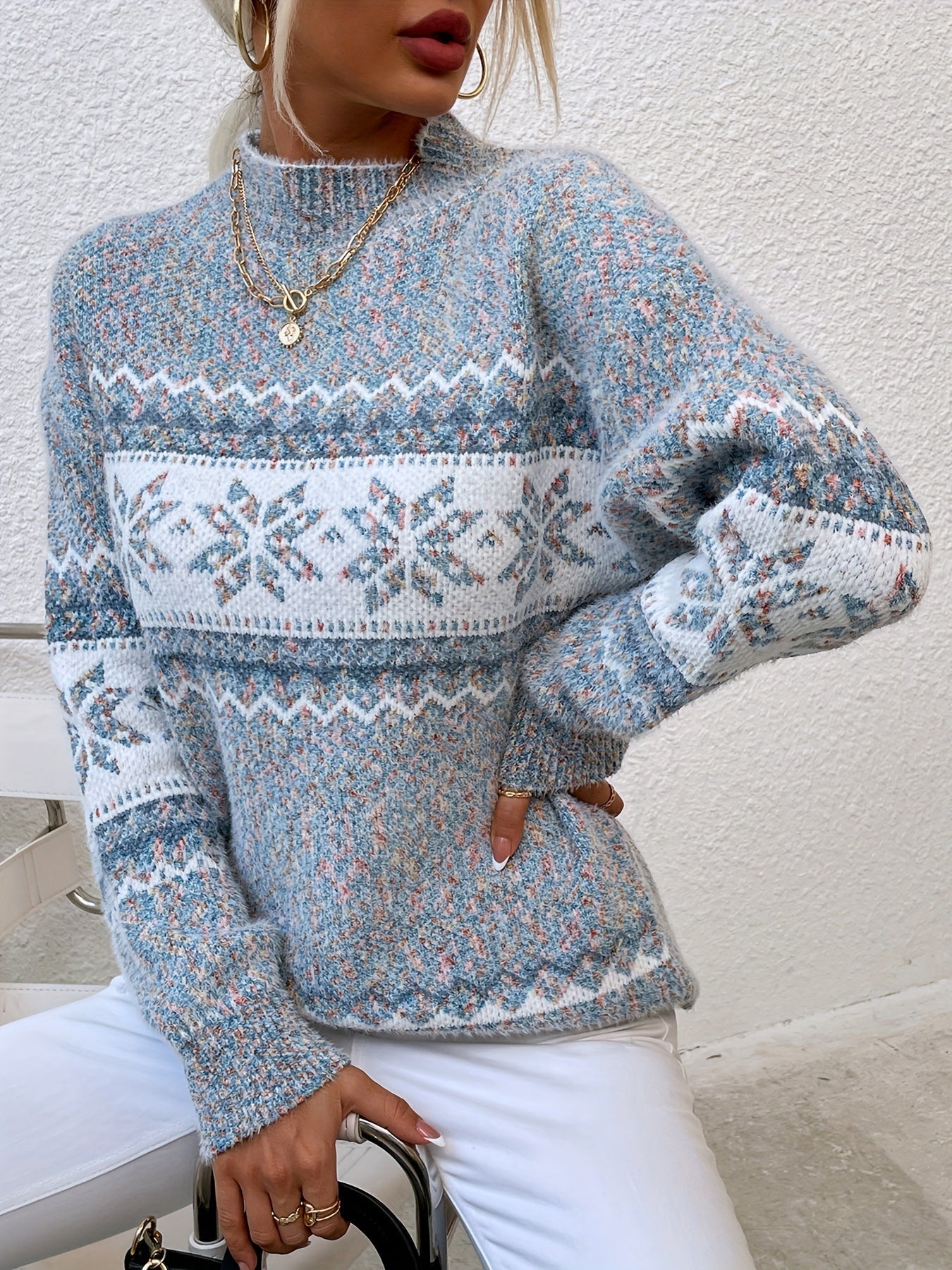 Solange Berthier | Cozy Snowflake Mock-Neck Sweater For Women